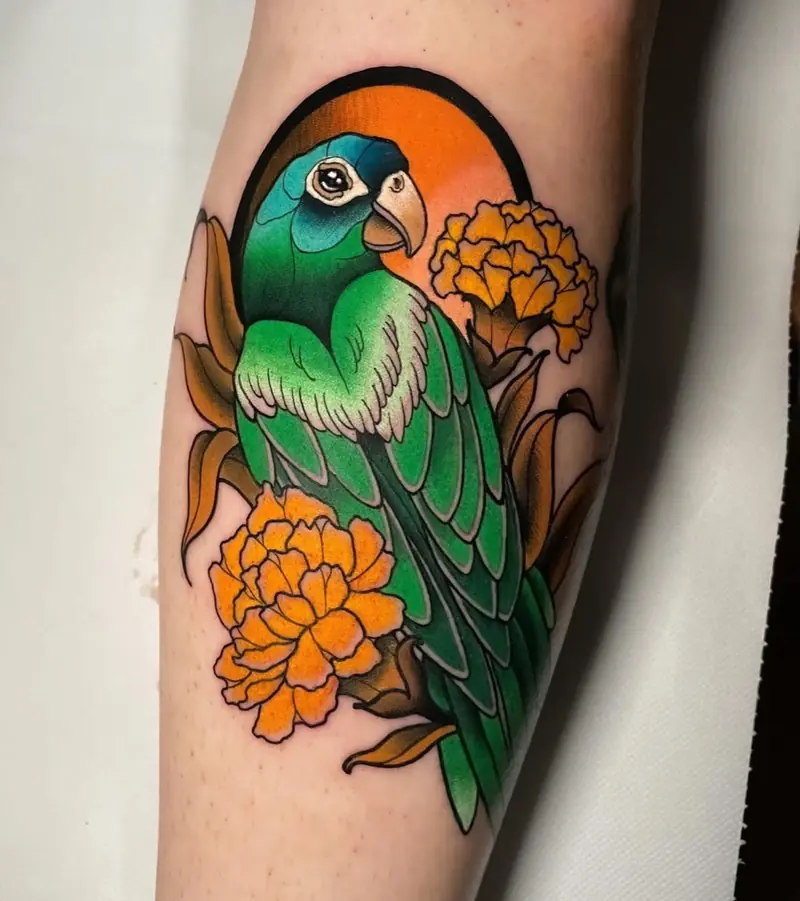 Vibrant neo-traditional colour tattoo by Naomy K., Cobra Gold